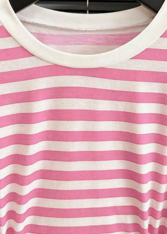 Franclia Women's Casual Striped Round Neck Waist Cinched Short Sleeve T-Shirt, Summer