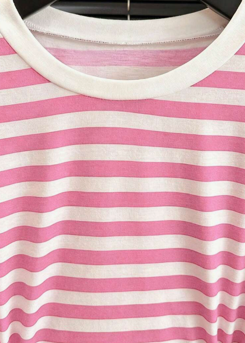 Franclia Women's Casual Striped Round Neck Waist Cinched Short Sleeve T-Shirt, Summer